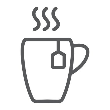 Kupası satırı simgesi, yiyecek ve içecek, sıcak çay işareti, vektör grafikleri, doğrusal model beyaz bir arka plan üzerinde.