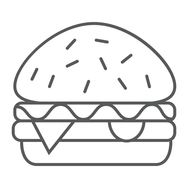 Burger icona linea sottile, cibo e pasto, segno hamburger, grafica vettoriale, un modello lineare su uno sfondo bianco . — Vettoriale Stock