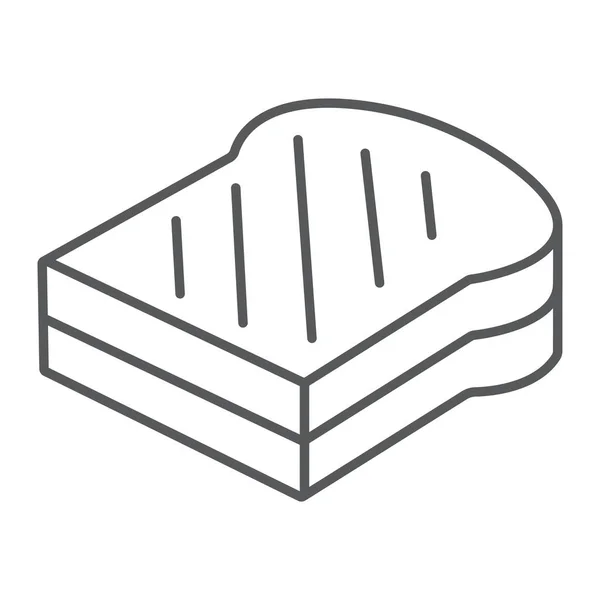 Icône de ligne mince sandwich, nourriture et pain, enseigne de restauration rapide, graphiques vectoriels, un motif linéaire sur un fond blanc . — Image vectorielle