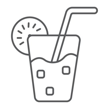 Limonata ince çizgi simgesi, yiyecek ve içecek, meyve suyu işareti, vektör grafikleri, doğrusal model beyaz bir arka plan üzerinde.