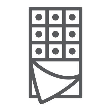 Çikolata satırı simgesi, yemek ve tatlı, kakao işareti, vektör grafikleri, doğrusal model beyaz bir arka plan üzerinde.