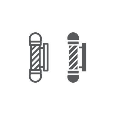 Berber direk hattı ve glif simgesi, salon ve işareti, Kuaför Dükkanı işareti, vektör grafikleri, doğrusal model beyaz bir arka plan üzerinde.