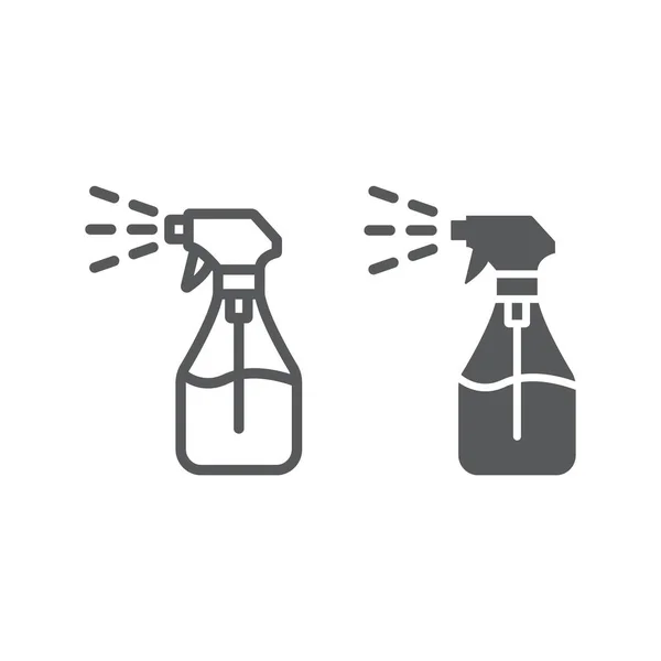 Nebellinie und Glyphen-Symbol, Flüssigkeit und Flüssigkeit, Sprühflaschenschild, Vektorgrafik, ein lineares Muster auf weißem Hintergrund. — Stockvektor