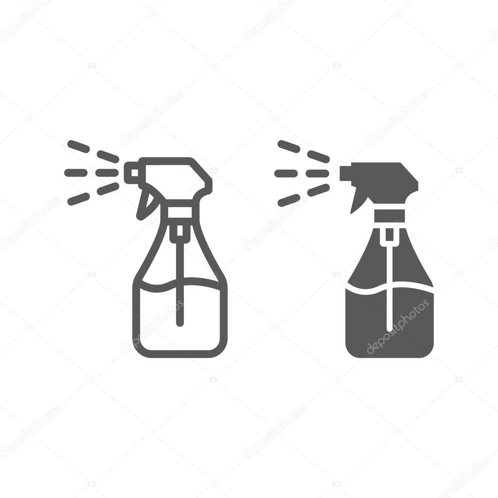 Foggy spray line and glyph icon, liquid and fluid, spray bottle sign, vector graphics, a linear pattern on a white background.