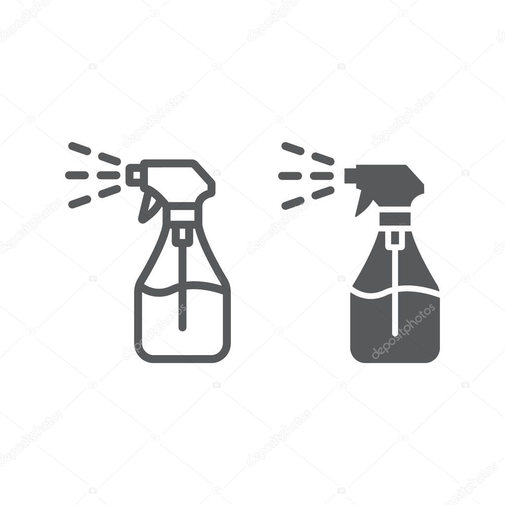 Foggy spray line and glyph icon, liquid and fluid, spray bottle sign, vector graphics, a linear pattern on a white background, eps 10.
