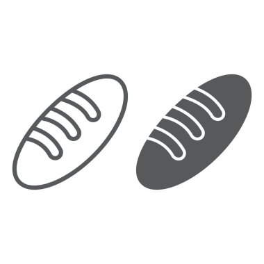 Ekmek satır ve karakter simgesi, gıda ve bun, baget işareti, vektör grafikleri, doğrusal model beyaz bir arka plan üzerinde.