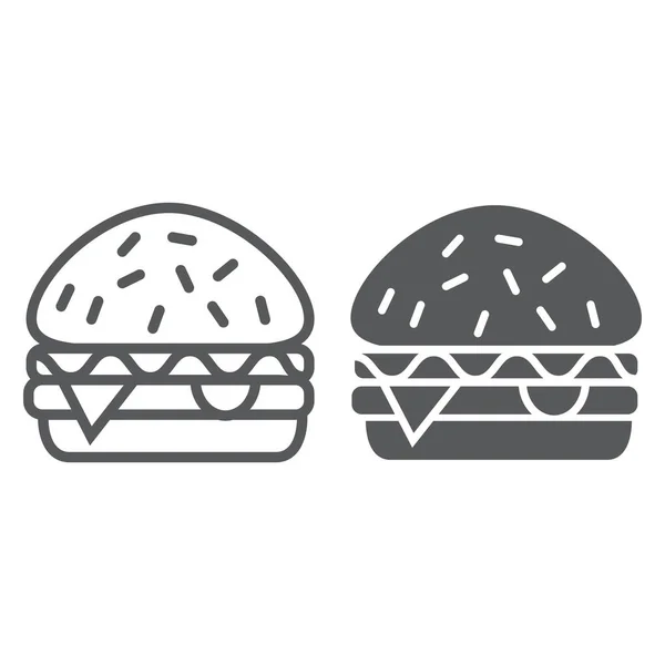 Linea di hamburger e icona del glifo, cibo e pasto, segno di hamburger, grafica vettoriale, un modello lineare su sfondo bianco . — Vettoriale Stock