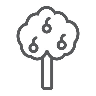 Elma ağacı satırı simgesi, çiftlik ve Bahçe, işareti, vektör grafikleri, doğrusal model beyaz bir arka plan üzerinde meyve ağacı.