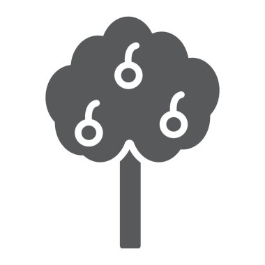 Elma ağacı glif simgesi, çiftlik ve Bahçe, işareti, vektör grafikleri, beyaz zemin üzerinde sağlam bir desen meyve ağacı.