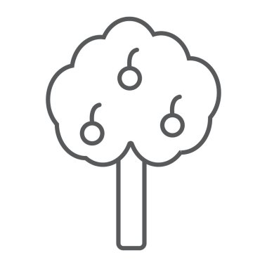 Elma ağacı ince çizgi simgesi, çiftlik ve Bahçe, işareti, vektör grafikleri, doğrusal model beyaz bir arka plan üzerinde meyve ağacı.