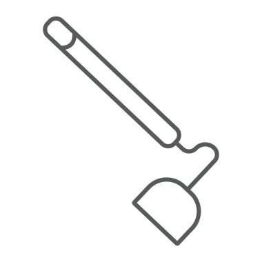 Çapa ince çizgi simgesi, ekipman ve tarım, araç işareti, vektör grafikleri, doğrusal model beyaz bir arka plan üzerinde.