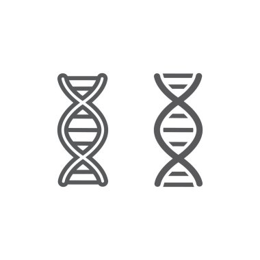 DNA satır ve karakter simgesi, kromozom ve Biyoloji, genetik işareti, vektör grafikleri, doğrusal model beyaz bir arka plan üzerinde.