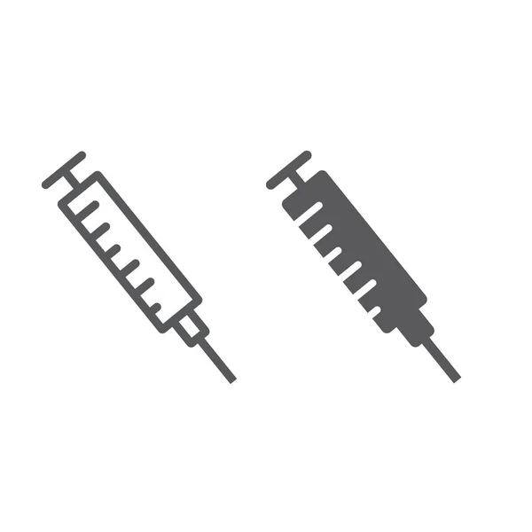 Linha de seringa e ícone de glifo, medicina e injeção, sinal de agulha, gráficos vetoriais, um padrão linear em um fundo branco . —  Vetores de Stock