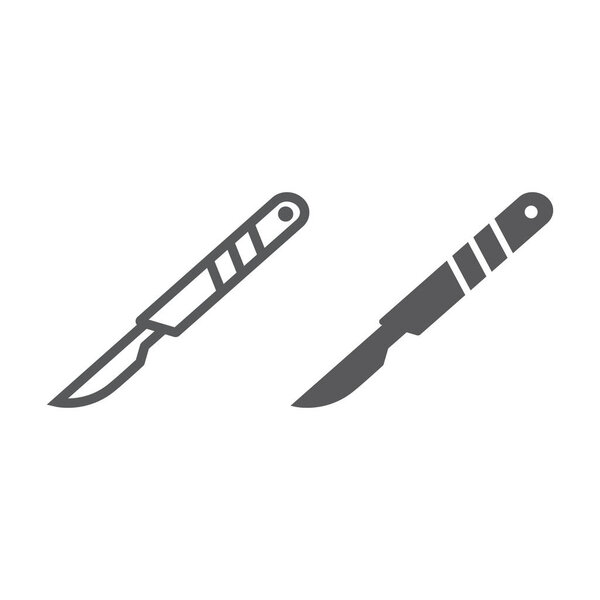 Scalpel line and glyph icon, cut and surgeon, medical blade sign, vector graphics, a linear pattern on a white background.