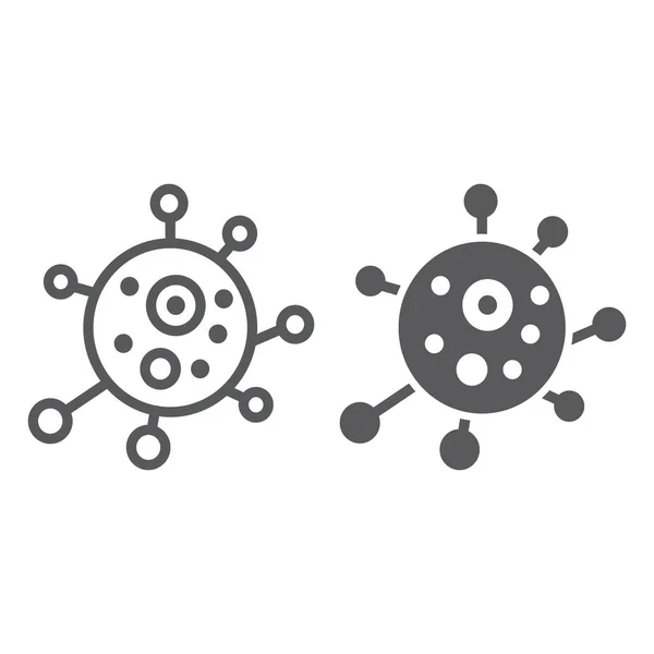 Virus lijn en glyph pictogram, bacterie en biologie, microbe teken, vector graphics, een lineair patroon op een witte achtergrond. — Stockvector