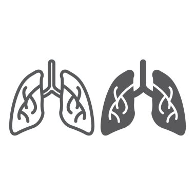 Akciğerler satır ve karakter simgesi, biyoloji ve vücut, organ işareti, vektör grafikleri, doğrusal model beyaz bir arka plan üzerinde.