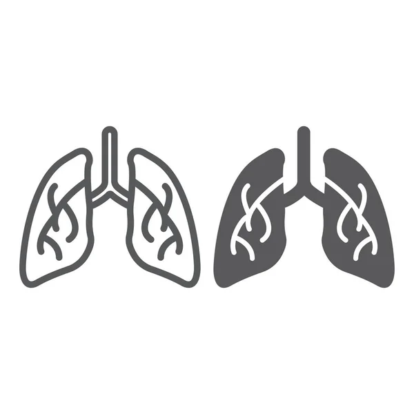 Lungorna linje och glyph ikonen, biologi och kroppen, orgel tecken, vektorgrafik, en linjär mönster på en vit bakgrund. — Stock vektor