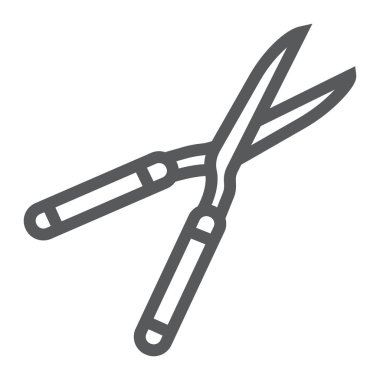 Secateurs satır simgesi, ekipman ve Bahçe, makas işareti, vektör grafikleri, doğrusal model beyaz bir arka plan üzerinde.