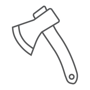 Axe ince çizgi simgesi, aracı ve tomahawk, ax işareti, vektör grafikleri, doğrusal model beyaz bir arka plan üzerinde.