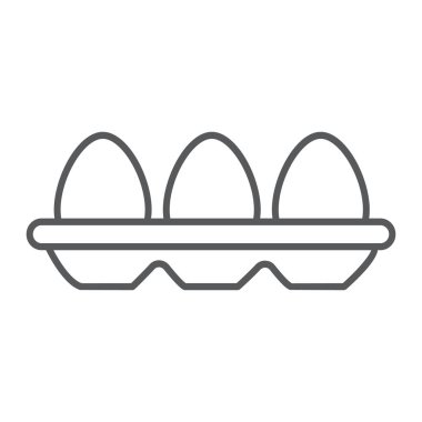 Tepsi yumurta ince çizgi simgesi, gıda ve beslenme, yumurta konteyner ile işareti, vektör grafikleri, doğrusal model beyaz bir arka plan üzerinde.