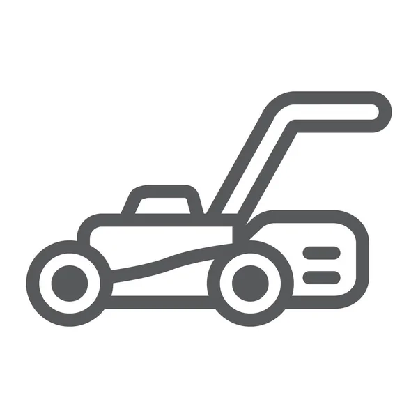 Lawn mover ícone de linha, equipamentos e jardim, sinal de cortador, gráficos vetoriais, um padrão linear em um fundo branco . —  Vetores de Stock