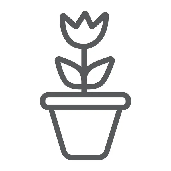 Flor en el icono de la línea del pote, jardinería y crecer, signo de la planta, gráficos vectoriales, un patrón lineal sobre un fondo blanco . — Vector de stock