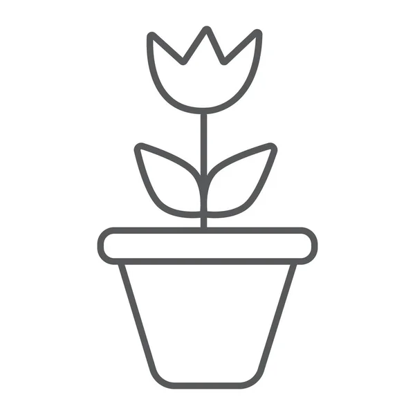 Flor en maceta icono de línea delgada, jardinería y crecer, signo de la planta, gráficos vectoriales, un patrón lineal sobre un fondo blanco . — Vector de stock