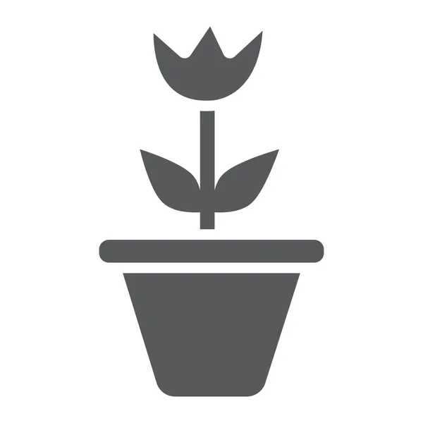 Flor en maceta icono glifo, jardinería y crecer, signo de la planta, gráficos vectoriales, un patrón sólido sobre un fondo blanco . — Vector de stock