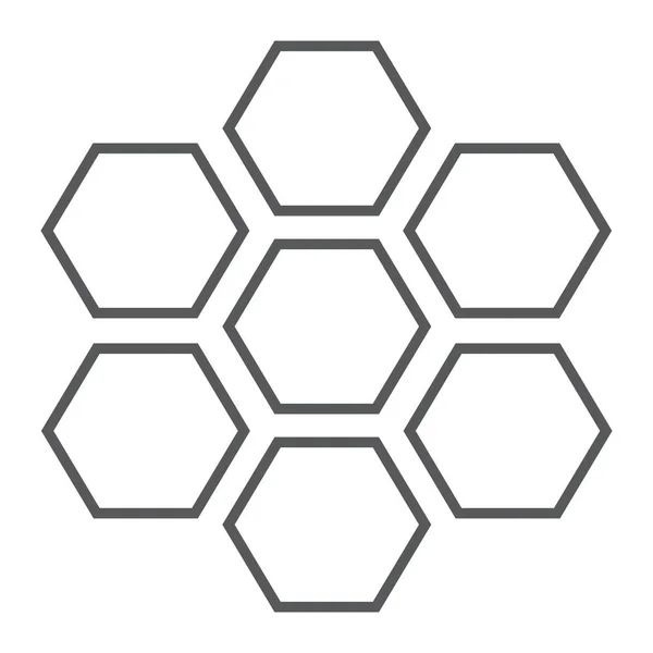 Ícone de linha fina favo de mel, abelha e mel, sinal de hexágono, gráficos vetoriais, um padrão linear em um fundo branco . —  Vetores de Stock