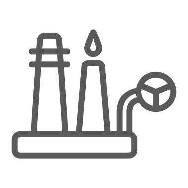 Petrol rafinerisi satırı simgesi, endüstriyel ve bitki, fabrika işareti, vektör grafikleri, doğrusal model beyaz bir arka plan üzerinde.