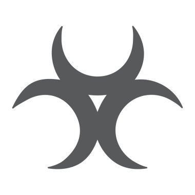 Biyolojik tehdit glif simgesi, uyarı ve sembol, biyolojik tehlike işareti, vektör grafikleri, beyaz zemin üzerinde sağlam bir desen.