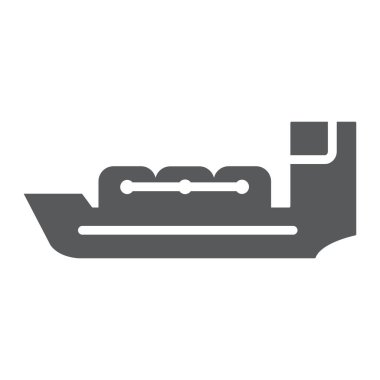 Tanker glif simgesi, tekne ve gemi, gemi işareti, vektör grafikleri, beyaz zemin üzerinde sağlam bir desen.
