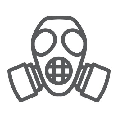 Radyasyon maskesi satırı simgesi, savunma ve solunum, gaz maskesi işareti, vektör grafik, bir doğrusal model beyaz bir arka plan üzerinde.