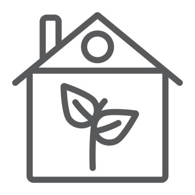 Eko ev satırı simgesi, Mimarlık ve yapı, ekoloji ev işareti, vektör grafikleri, doğrusal model beyaz bir arka plan üzerinde.