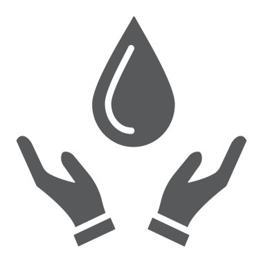 Bırak eller glif simgesi, doğa ve Kaydet, su işareti, vektör grafikleri, beyaz zemin üzerinde sağlam bir desen.