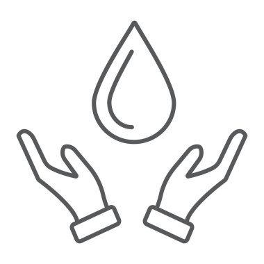 Eller ince çizgi simgesi, doğa ve Kaydet, su işareti, vektör grafikleri, doğrusal bir desen beyaz zemin üzerine bırak.