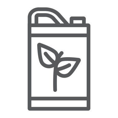 Eko yakıt satırı simgesi, biyo ve varil, teneke kutu işareti, vektör grafikleri, doğrusal model beyaz bir arka plan üzerinde.