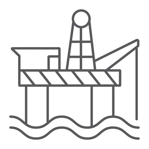 石油リグの細い線のアイコン、業界と海、石油プラットフォームの記号、ベクトル グラフィックス、白い背景の上の線形パターン. — ストックベクタ