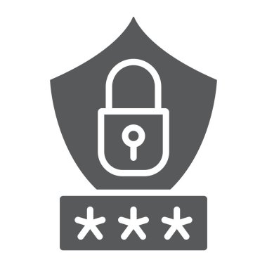 Parola koruma glif simgesini, gizlilik ve erişim, güvenlik işareti, vektör grafikleri, beyaz zemin üzerinde sağlam bir desen.