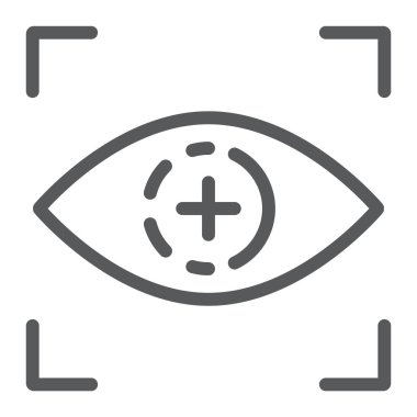 Göz tarama çizgisi simgesi, erişim ve tanımlama, Retina tarama işareti, vektör grafikleri, beyaz arka planda doğrusal bir desen.