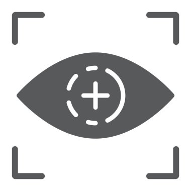 Göz tarama glif simgesi, erişim ve tanımlama, Retina tarama işareti, vektör grafikleri, beyaz arka planda sağlam bir desen.