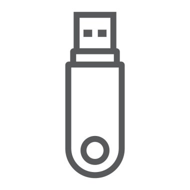 Pendrive Line simgesi, veri ve bellek, Flash sürücü işareti, vektör grafikleri, beyaz arka planda doğrusal bir desen.