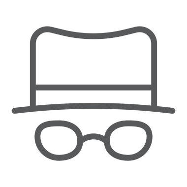 Spy Line simgesi, casus yazılım ve kişi, Dedektif işareti, vektör grafikleri, beyaz bir arka planda doğrusal bir desen.