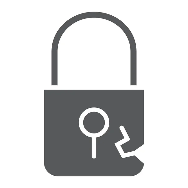 Lock Break Glyph-Symbol, Privatsphäre und Schutz, Vorhängeschloss-Zeichen, Vektorgrafik, ein durchgehendes Muster auf weißem Hintergrund. — Stockvektor