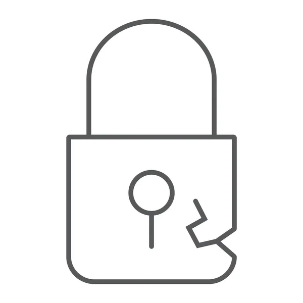 Verrouillez l'icône de ligne mince de brèche, intimité et protéger, signe de cadenas, graphiques vectoriels, un motif linéaire sur un fond blanc . — Image vectorielle
