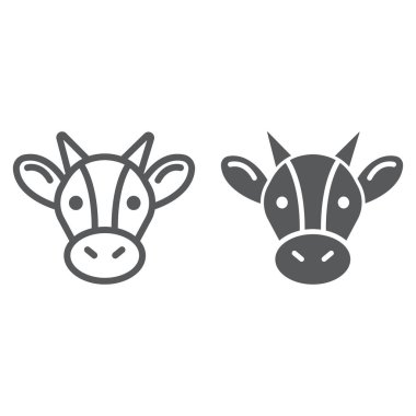 Cow Line ve glif simgesi, hayvan ve tarım, sığır işareti, vektör grafikleri, beyaz bir arka planda doğrusal bir desen.