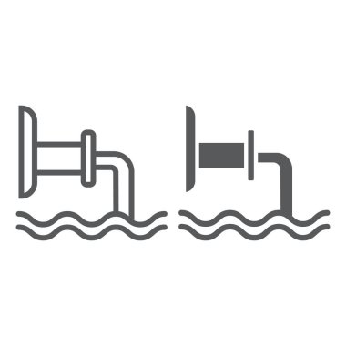 Atık boru hattı ve glif simgesi, endüstriyel ve su, Atıksu işareti, vektör grafikleri, beyaz arka planda doğrusal bir desen.