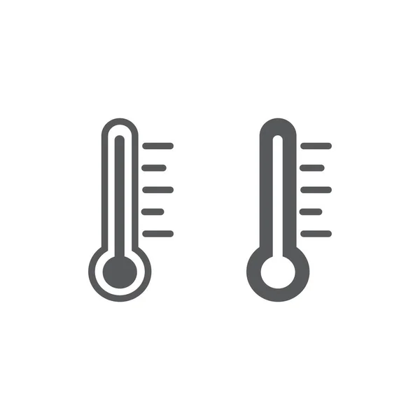 温度计线和字形图标, 测量和仪器, 温度标志, 矢量图形, 在白色背景的线性图案. — 图库矢量图片