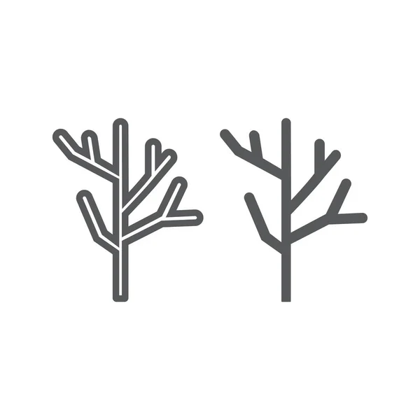 Suchá čára a ikona glyfů, strom a dřevo, Značka větve, vektorová grafika, lineární vzorek na bílém pozadí. — Stockový vektor