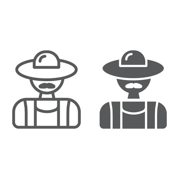 Farmer lijn en glyph icoon, landbouw en boerderij, man Sign, vector graphics, een lineair patroon op een witte achtergrond. — Stockvector